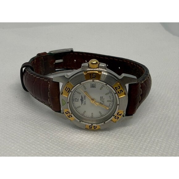 Sector Two-Tone Stainless Steel & Gold Bezel Watch With Brown Leather Band White